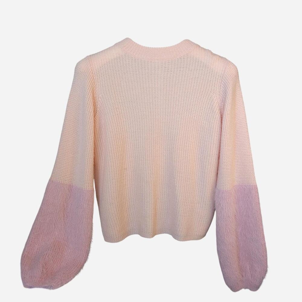 Miroh Pastel Peach & Pink Fuzzy Balloon Sleeve Colorblock Sweater Size Small